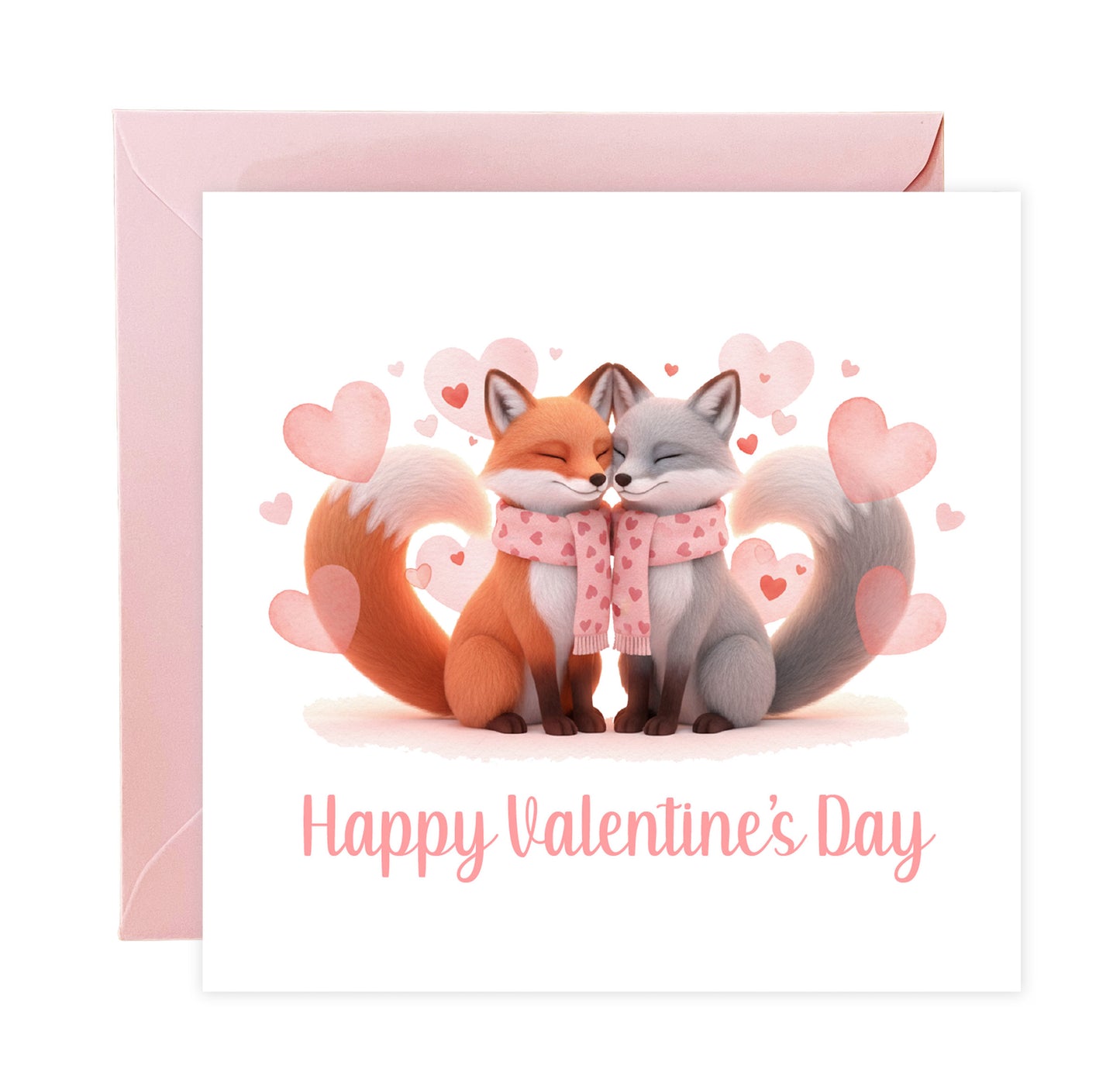 Valentine’s Day Card with Cute Foxs Design –Sweet Romantic Valentine’s card for Loved Ones, Wife, Husband, Boyfriend, Girlfriend, Fiance, Fiancee - for Him or Her - Pink Envelope Included