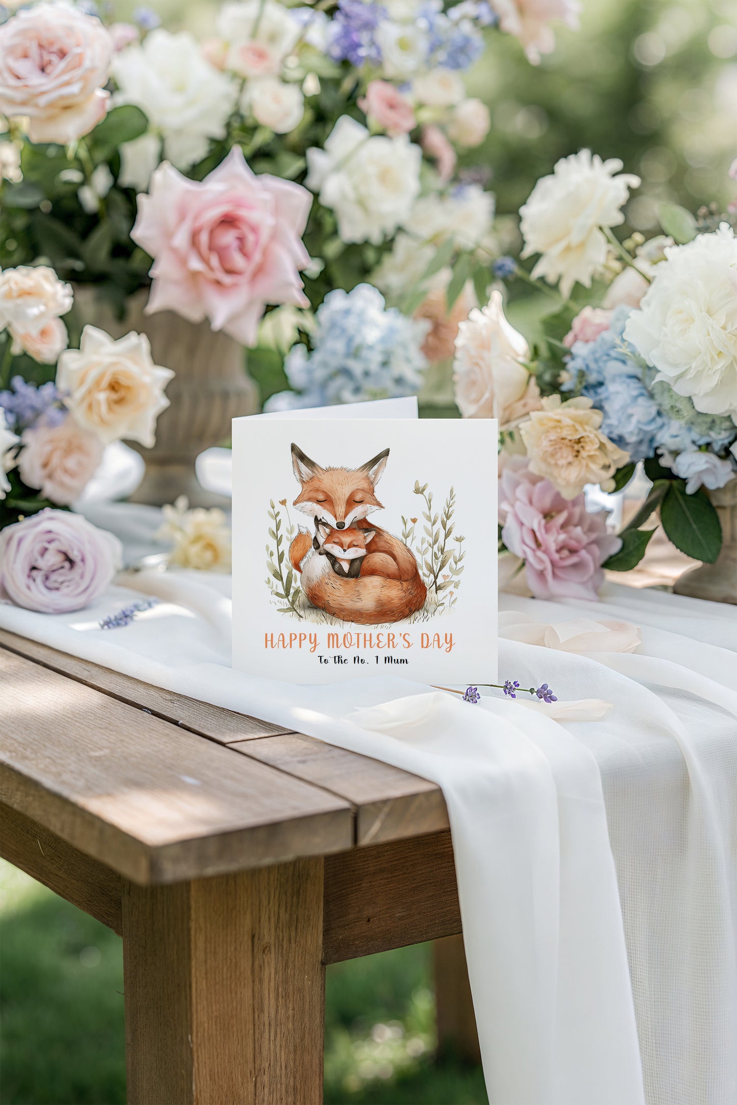 Happy Mother's Day Card for Mummy, Mama, Mother to be, Step-Mum, Grandma from Children, Son & Daughter with Adorable Fox Mum & Kid Design - Brown Kraft Envelope Included