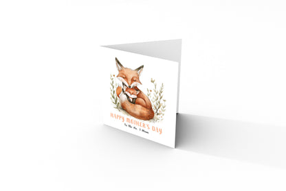 Happy Mother's Day Card for Mummy, Mama, Mother to be, Step-Mum, Grandma from Children, Son & Daughter with Adorable Fox Mum & Kid Design - Brown Kraft Envelope Included