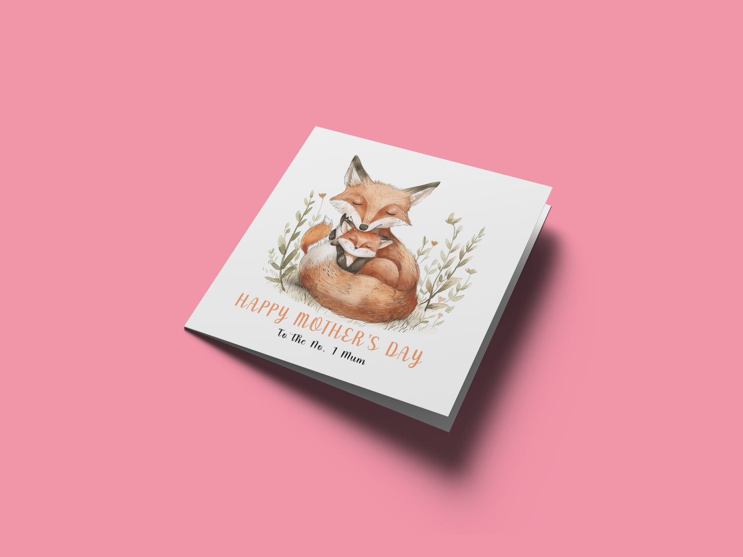 Happy Mother's Day Card for Mummy, Mama, Mother to be, Step-Mum, Grandma from Children, Son & Daughter with Adorable Fox Mum & Kid Design - Brown Kraft Envelope Included
