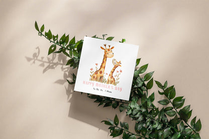 Happy Mother’s Day Card To The No. 1 Mum for Her, Mummy, Mama, Mum, Mother to be, Grandma from Children, Son & Daughter – Adorable Giraffe Mummy & Kid Design - Pink Envelope Included