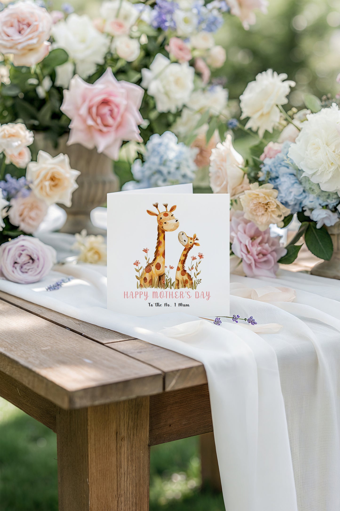 Happy Mother’s Day Card To The No. 1 Mum for Her, Mummy, Mama, Mum, Mother to be, Grandma from Children, Son & Daughter – Adorable Giraffe Mummy & Kid Design - Pink Envelope Included