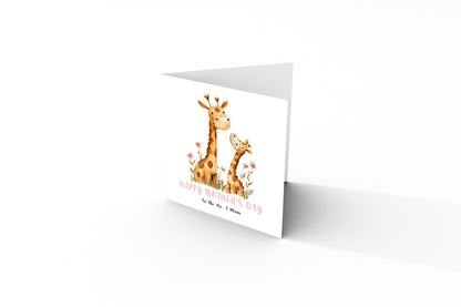 Happy Mother’s Day Card To The No. 1 Mum for Her, Mummy, Mama, Mum, Mother to be, Grandma from Children, Son & Daughter – Adorable Giraffe Mummy & Kid Design - Pink Envelope Included