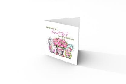 Happy Mother’s Day Card - Moms Make Life Beautiful - Cute Gnomes Design for Her, Mom, Mummy, Mama, Mum, Mother to be, Step-Mum, Grandma from Children, Son & Daughter - Pink Envelope Included