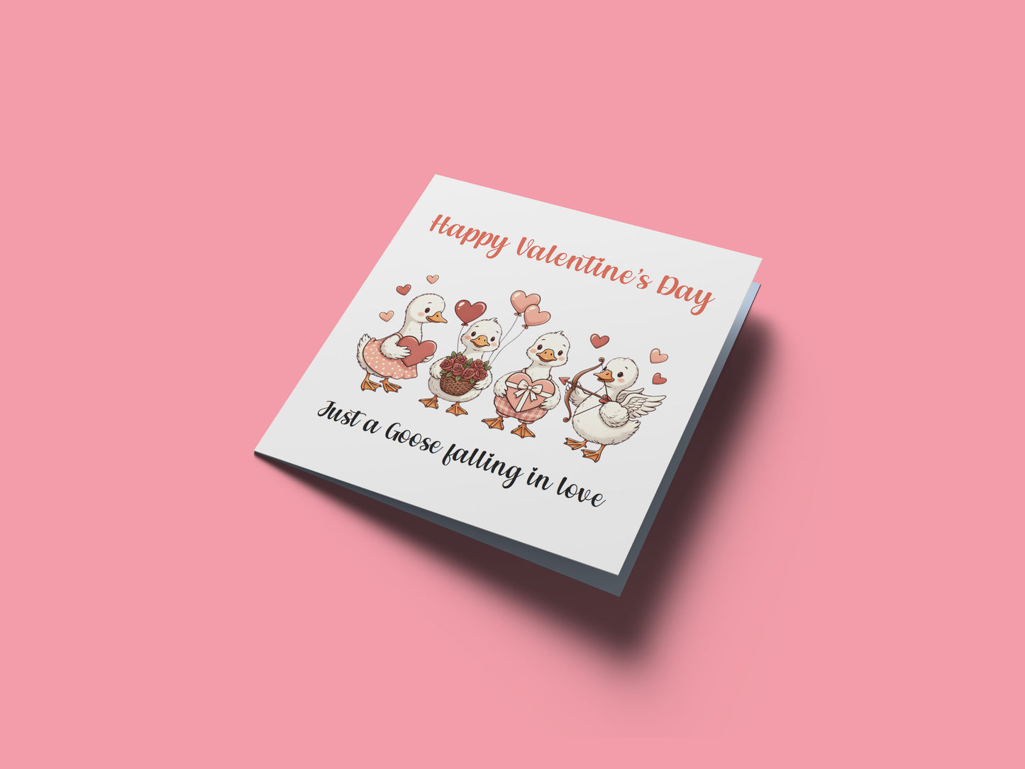 Funny Happy Valentine’s Day Card with Adorable Goose Design - Just a Goose falling in love - for Loved Ones, Wife, Husband, Boyfriend, Girlfriend, Partner, for Him or for Her - Pink Envelope Included