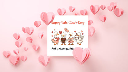 Funny Happy Valentine’s Day Card with Adorable Goose Design - Just a Goose falling in love - for Loved Ones, Wife, Husband, Boyfriend, Girlfriend, Partner, for Him or for Her - Pink Envelope Included