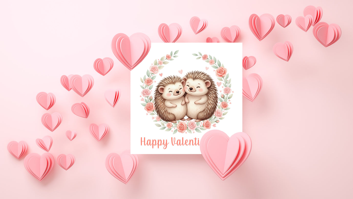 Valentine’s Day Card with Cute Hedgehogs Design –Sweet Valentine’s card for Loved Ones, Wife, Husband, Boyfriend, Girlfriend, Fiance, Fiancee - for Him or Her - Pink Envelope Included