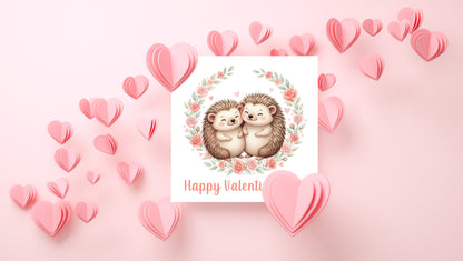Valentine’s Day Card with Cute Hedgehogs Design –Sweet Valentine’s card for Loved Ones, Wife, Husband, Boyfriend, Girlfriend, Fiance, Fiancee - for Him or Her - Pink Envelope Included