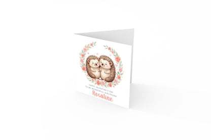 Personalised Happy Valentine’s Day Card with Cute Hedgehog Design for Loved Ones, Wife, Husband, Boyfriend, Girlfriend, Partner etc - Custom Name and Message for Him or Her - Pink Envelope Included