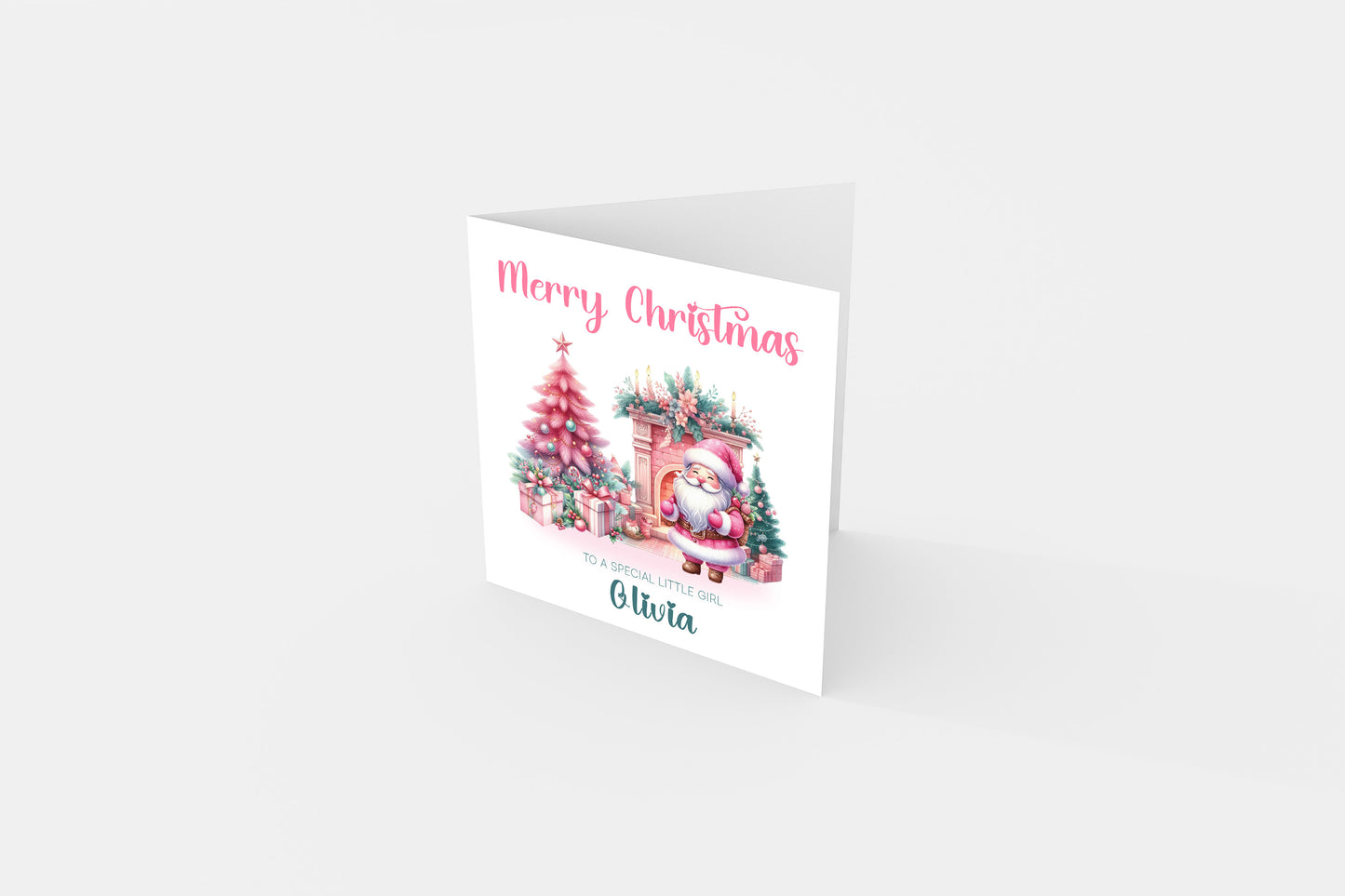 Personalised Pink Christmas Card for Her and Girls – Santa Design with Custom Name & Message,1st Xmas Card for Baby Girl, Pink Xmas Card for Girlfriend, Wife, Niec, Kids, Granddaughter with Envelope