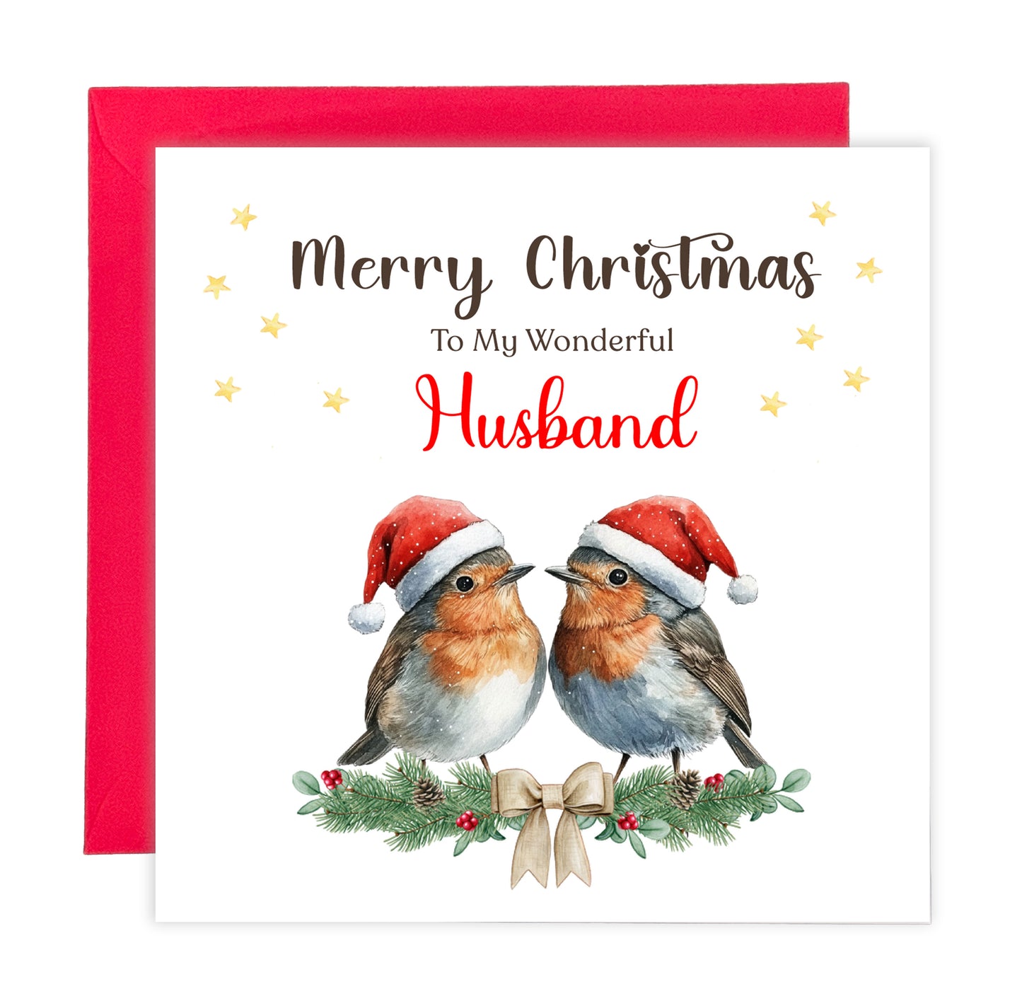 Robin Couple Christmas Card – 6 Options Available: Boyfriend, Girlfriend, Husband, Wife, Fiancé & Fiancée – Love Birds Merry Christmas Card - Red Envelope Included
