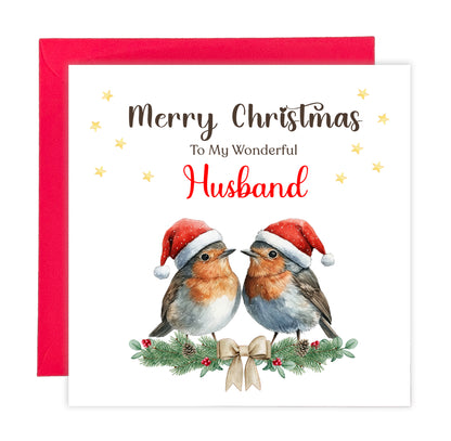 Robin Couple Christmas Card – 6 Options Available: Boyfriend, Girlfriend, Husband, Wife, Fiancé & Fiancée – Love Birds Merry Christmas Card - Red Envelope Included