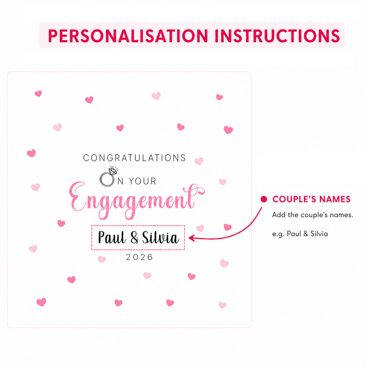 2026 Personalised Engagement Card with Custom Couple's Name – Congratulations on Your Engagement Card for Newly Engaged Couples, Him or Her - Pink Envelope Included