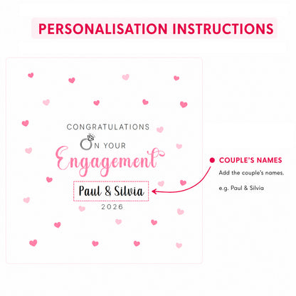 2026 Personalised Engagement Card with Custom Couple's Name – Congratulations on Your Engagement Card for Newly Engaged Couples, Him or Her - Pink Envelope Included