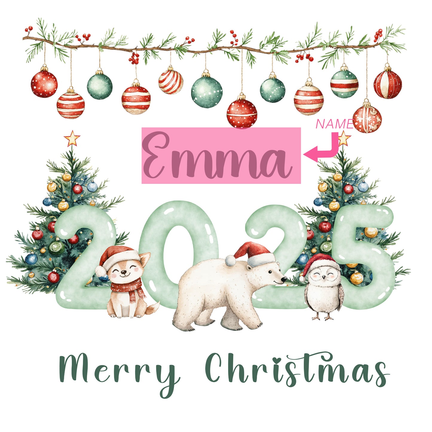 Personalised 2025 Christmas Card for Kids - Customised Name & Animals Design – 2025 Xmas Card for Niece, Nephew, 2nd, 3rd,1st Xmas Card for Baby Boy, Baby Girl, Grandkids,Friend- Red Envelope Included