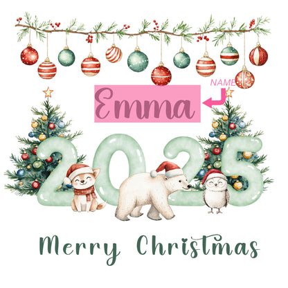 Personalised 2025 Christmas Card for Kids - Customised Name & Animals Design – 2025 Xmas Card for Niece, Nephew, 2nd, 3rd,1st Xmas Card for Baby Boy, Baby Girl, Grandkids,Friend- Red Envelope Included
