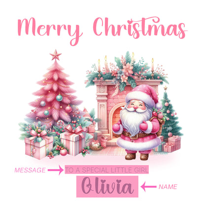 Personalised Pink Christmas Card for Her and Girls – Santa Design with Custom Name & Message,1st Xmas Card for Baby Girl, Pink Xmas Card for Girlfriend, Wife, Niec, Kids, Granddaughter with Envelope