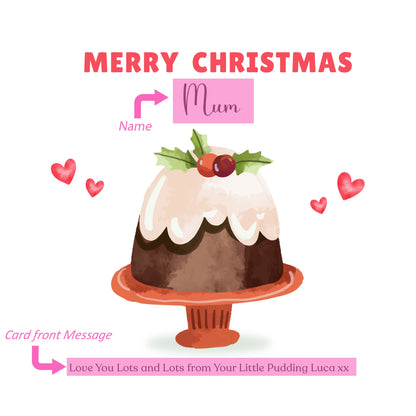 Personalised Christmas Card – Cute Xmas Pudding Design – Funny Festive Card – Customised Name and Message, Xmas Card for Mum, Dad, Boyfriend, Girlfriend, Loved One – Red Envelope Included