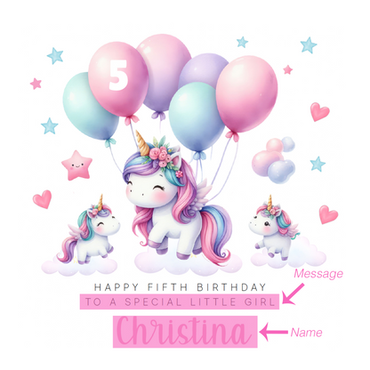 Personalised 5 Years Old 5th Birthday Card for Girls – Magical Unicorn Design with Custom Name & Message - Age 5 Birthday Card for Kids Children Daughter Granddaughter Niece - Pink Envelope Included