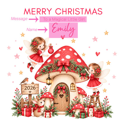 Personalised Red Magical Fairy Christmas Card for Girls