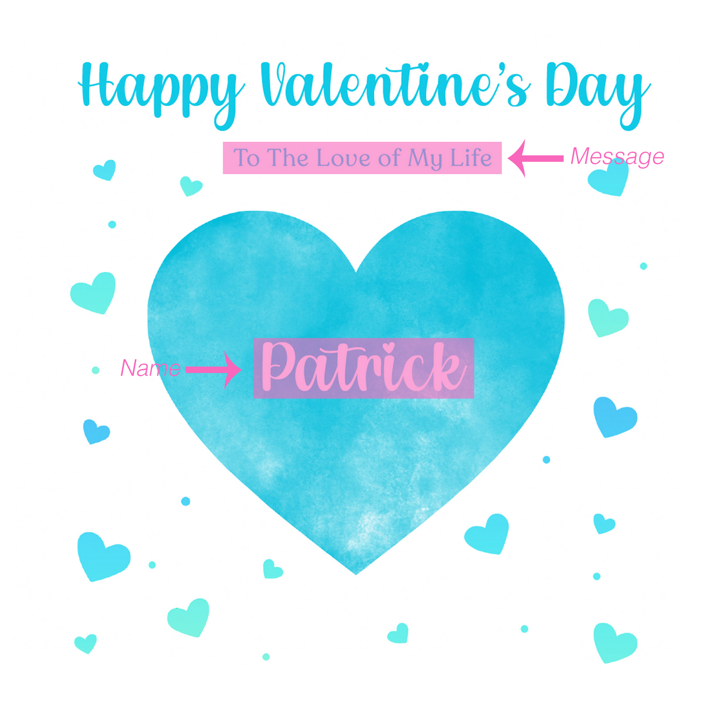 Personalised Happy Valentine’s Day Card with Elegant Blue Heart Design for Loved Ones, Husband,   Boyfriend, Fiance, Partner - with Custom Name & Message just for Him - Blue Envelope Included