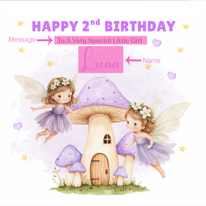 Personalised 2 Years Old 2nd Birthday Card for Toddler Girl – Cute Fairy Design  Design with Custom Name & Message - Two years old Birthday Card for Daughter, Granddaughter, Niece with Purple Envelope
