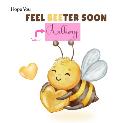 Bumble Bee -Personalised Hope You Feel Better Soon Folded Card, Get Well Card, Thinking of You Card, Sympathy Folded Card