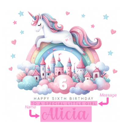 Personalised 6 Years Old 6th Birthday Card for Girls – Magical Unicorn Design with Custom Name & Message - Age 5 Birthday Card for Kids Children Daughter Granddaughter Niece - Pink Envelope Included