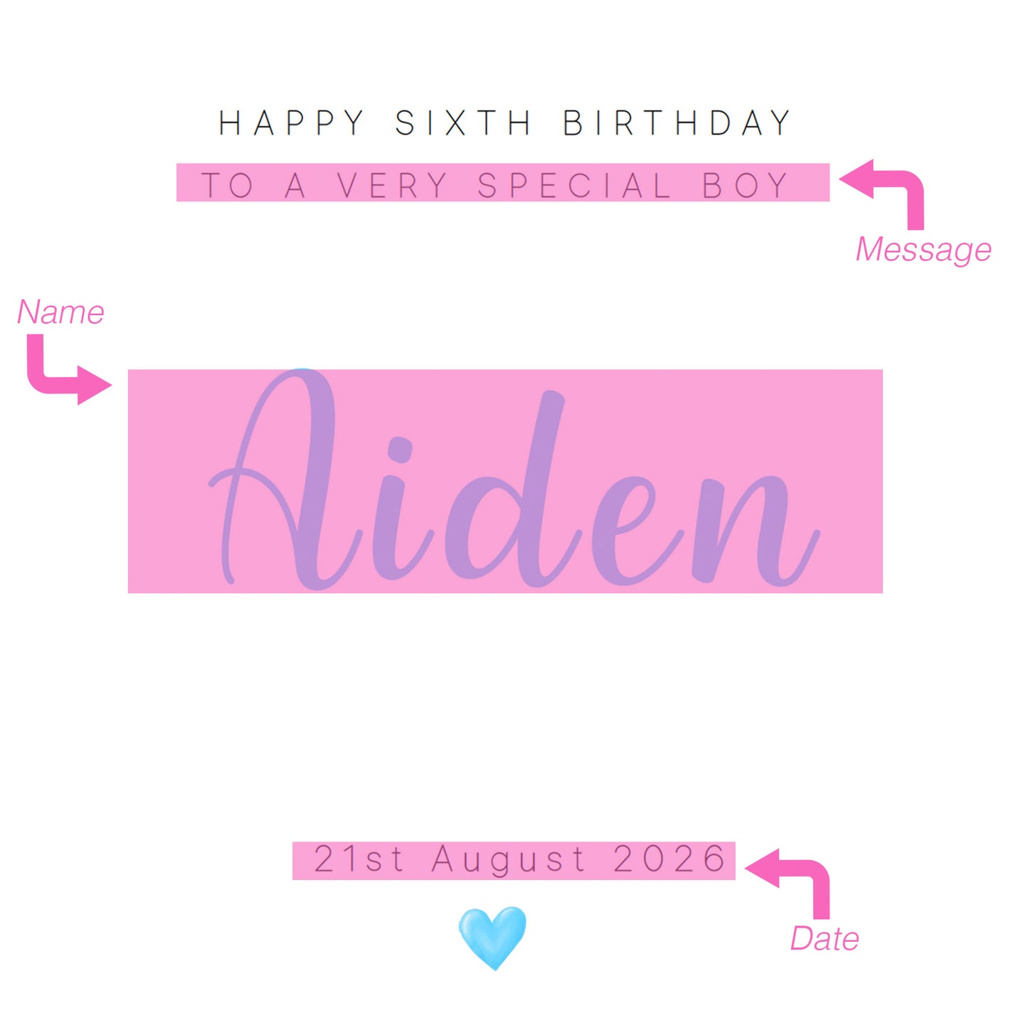 Personalised 6th Birthday Card for Boys – Minimalist Design with Custom Name, Birthday and Message, Age 6 Years Old Birthday Card for Kids, Children, Boy, Son, Grandson, Nephew– Blue Envelope Included