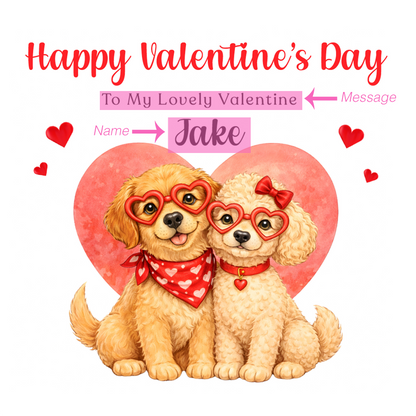 Personalised Cute Dogs Valentine’s Day Card wth Custom Message and Name - for Dog Lovers, Pet Owners, Wife, Husband, Boyfriend, Girlfriend, Fiance, Fiancee - for Him or Her - Red Envelope Included