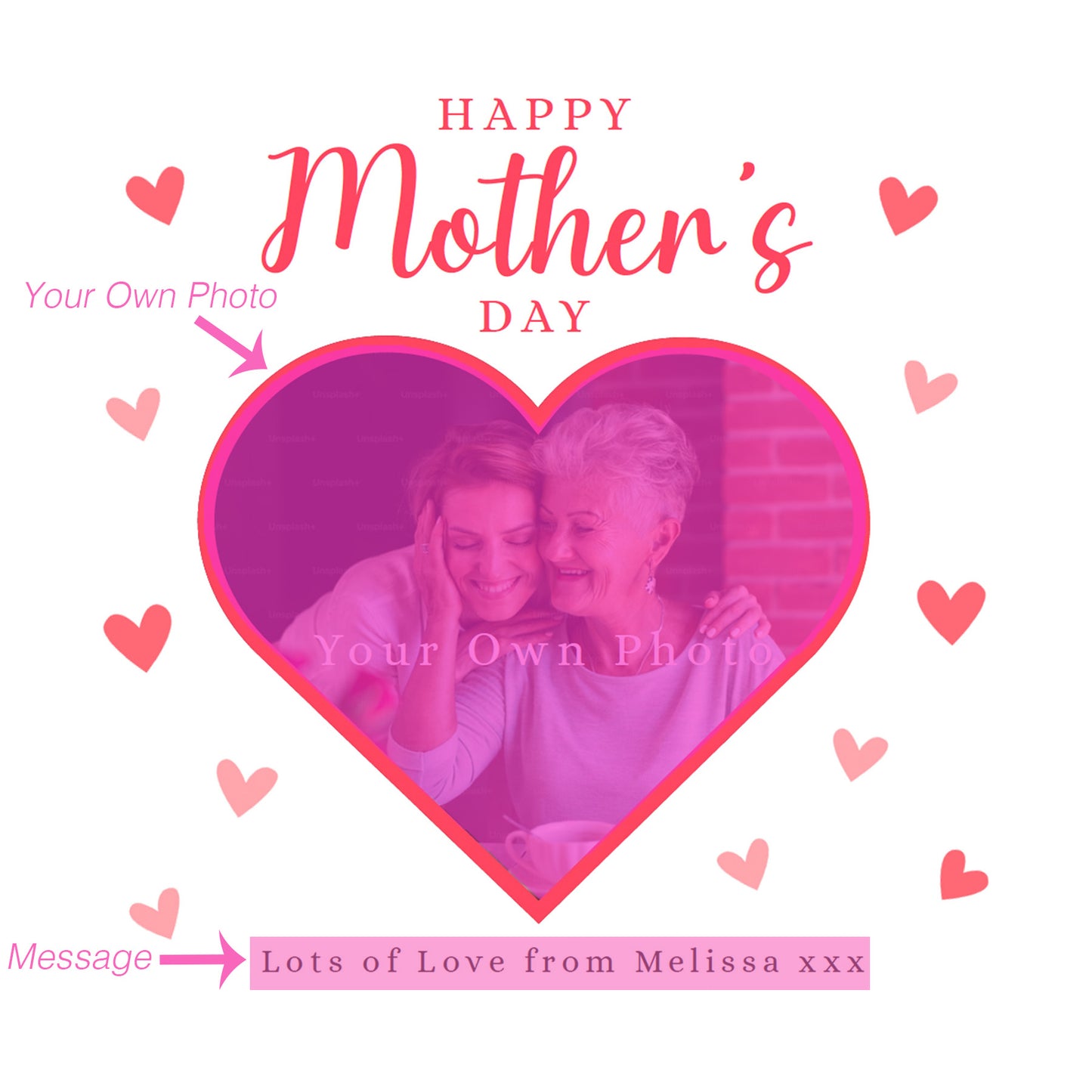 Personalised Photo Happy Mother's Day Card for Her, Mummy, Mama, Mum, Mother to be, Mum to be, Grandma, Nanny, Wife from Children, Son, Daughter, Kids – Custom Message & Photo - Red Envelope Included