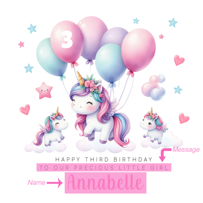 Personalised 3 Years Old 3rd Birthday Card for Toddler Girl – Cute Unicorn Design with Custom Name & Message - Age 3 Year Old Birthday Card for Girls, Daughter, Granddaughter, Niece with Pink Envelope