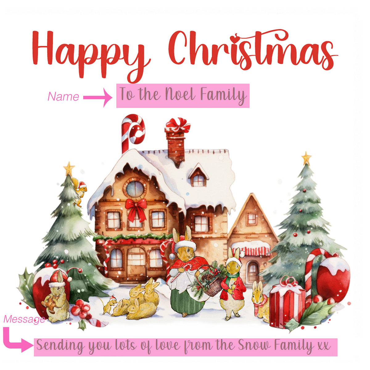 Personalised Family Christmas Card – Rabbit Family Design