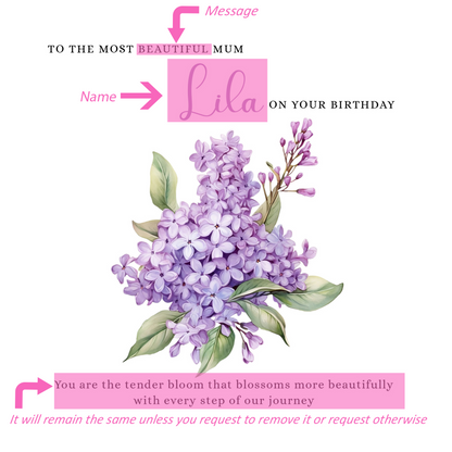 Personalised Mum Birthday Card – Elegant Lilac Flower Design – Custom Name & Message – Handmade Floral Watercolour Card for Mother, Mummy, Mam – Purple Envelope Included