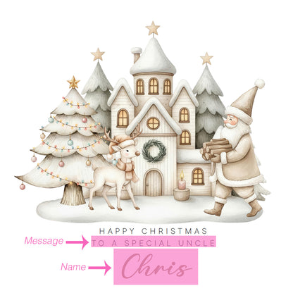 Personalised Beige Christmas Card for Kids – Santa & Reindeer