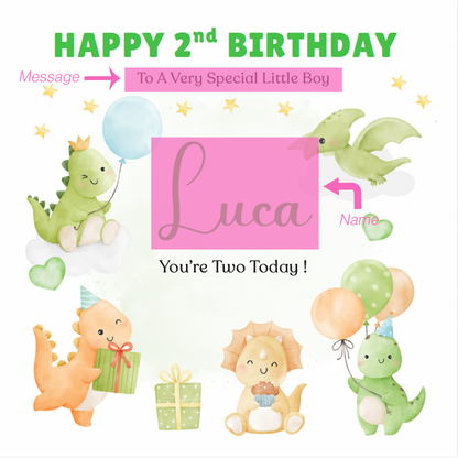 Personalised 2 Years Old 2nd Birthday Card for Toddler Boy – Dinosaur Design with Custom Name & Message - Two years old Birthday Card for Son, Grandson Nephew with Green Envelope
