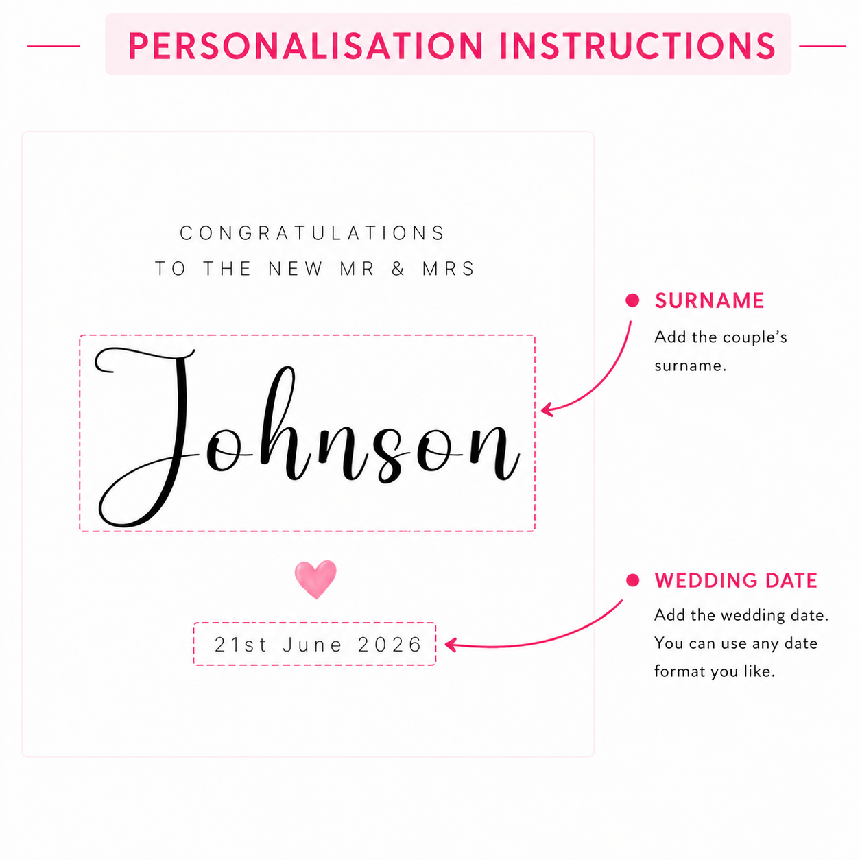 Personalised Wedding Card with Couple's Surname & Date – Minimalist Mr & Mrs Card – Elegant Script Surname Wedding Card – Modern Newlywed Congratulations Card for Him or Her - Kraft Envelope Included