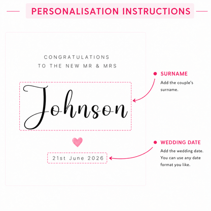 Personalised Wedding Card with Couple's Surname & Date – Minimalist Mr & Mrs Card – Elegant Script Surname Wedding Card – Modern Newlywed Congratulations Card for Him or Her - Kraft Envelope Included