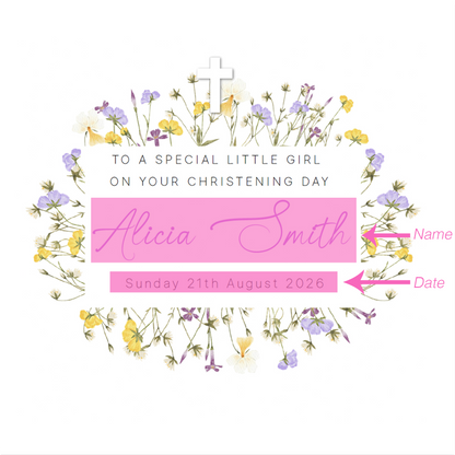 Personalised Christening Card for Girl – Custom Baptism Card with Name & Date - Elegant Purple Flowers Design – Baptism Card for Girls, Daughter, Granddaughter, Niece - Purple Envelope Included