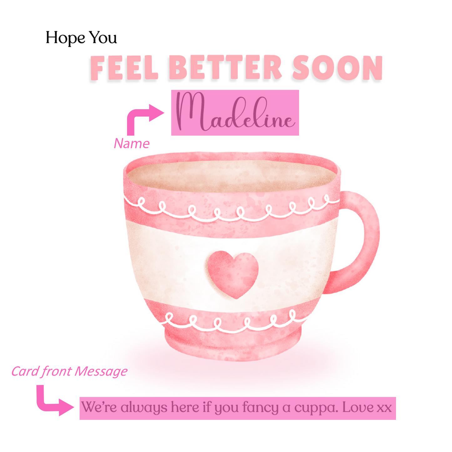 Love Cuppa -Personalised Hope You Feel Better Soon Folded Card, Get Well Card, Thinking of You Card, Sympathy Folded Card