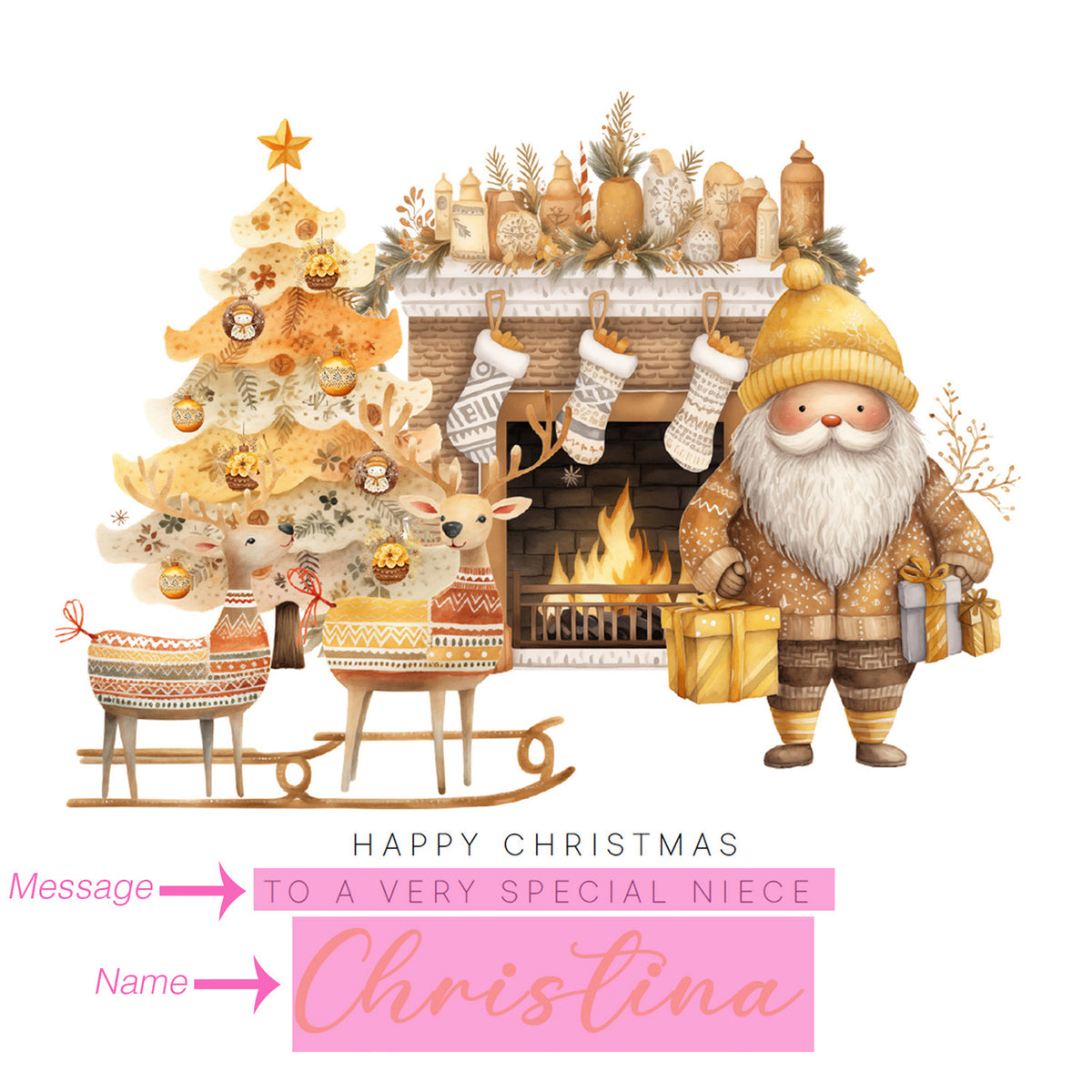 Personalised Christmas Card for Kids – Santa & Reindeer