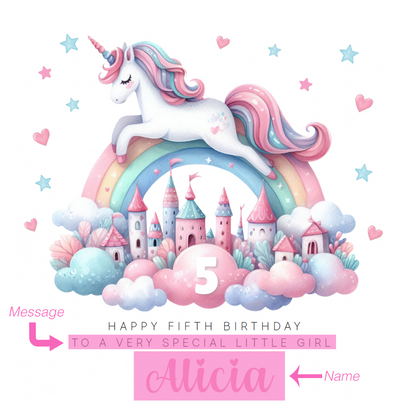 Personalised 5 Years Old 5th Birthday Card for Girls – Magical Unicorn Design with Custom Name & Message - Age 5 Birthday Card for Kids Children Daughter Granddaughter Niece - Pink Envelope Included