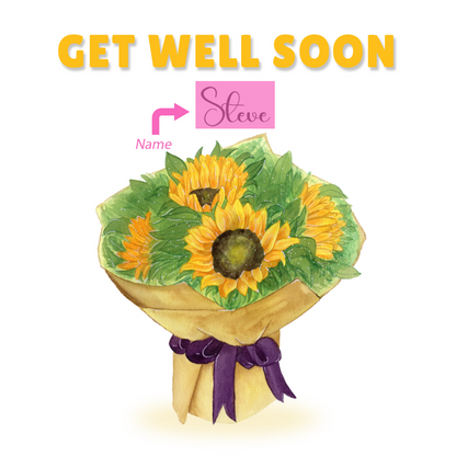 Sunflowers Bouquet -Personalised Get Well Soon Folded Card, Thinking of You Card, Sympathy, Sorry for your Loss Folded Card