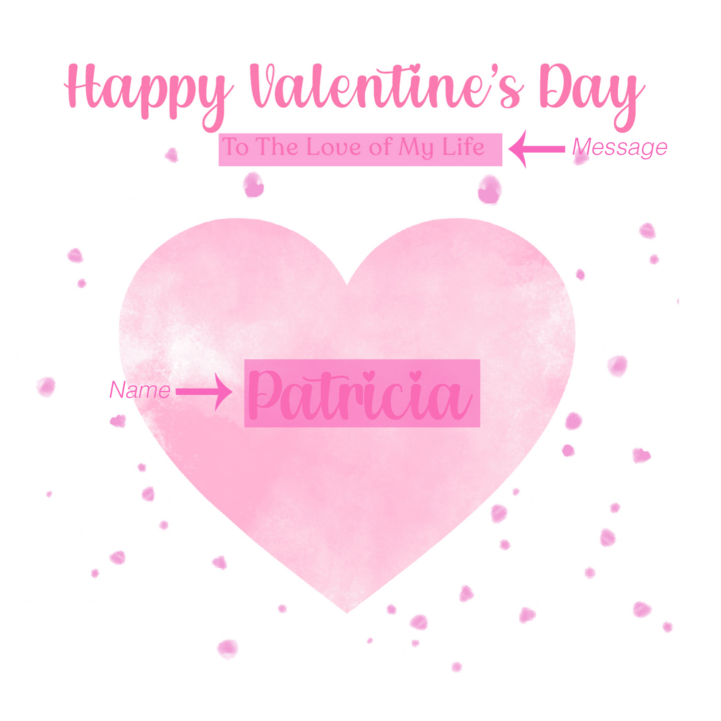 Personalised Happy Valentine’s Day Card with Elegant Pink Heart Design for Loved Ones, Wife,  Girlfriend, Fiancee, Partner - with Custom Name & Message just for Her - Pink Envelope Included