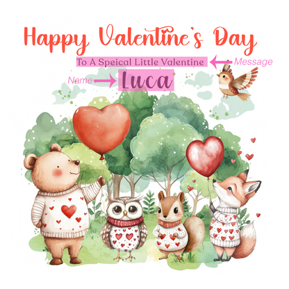 Personalised Valentine’s Day Card with Woodland Animals Design - Custom Name & Message - For Baby Boy, Girl, Toddler, Kids, Grandson, Granddaughter, Son, Daughter, Niece & Nephew with Red Envelope