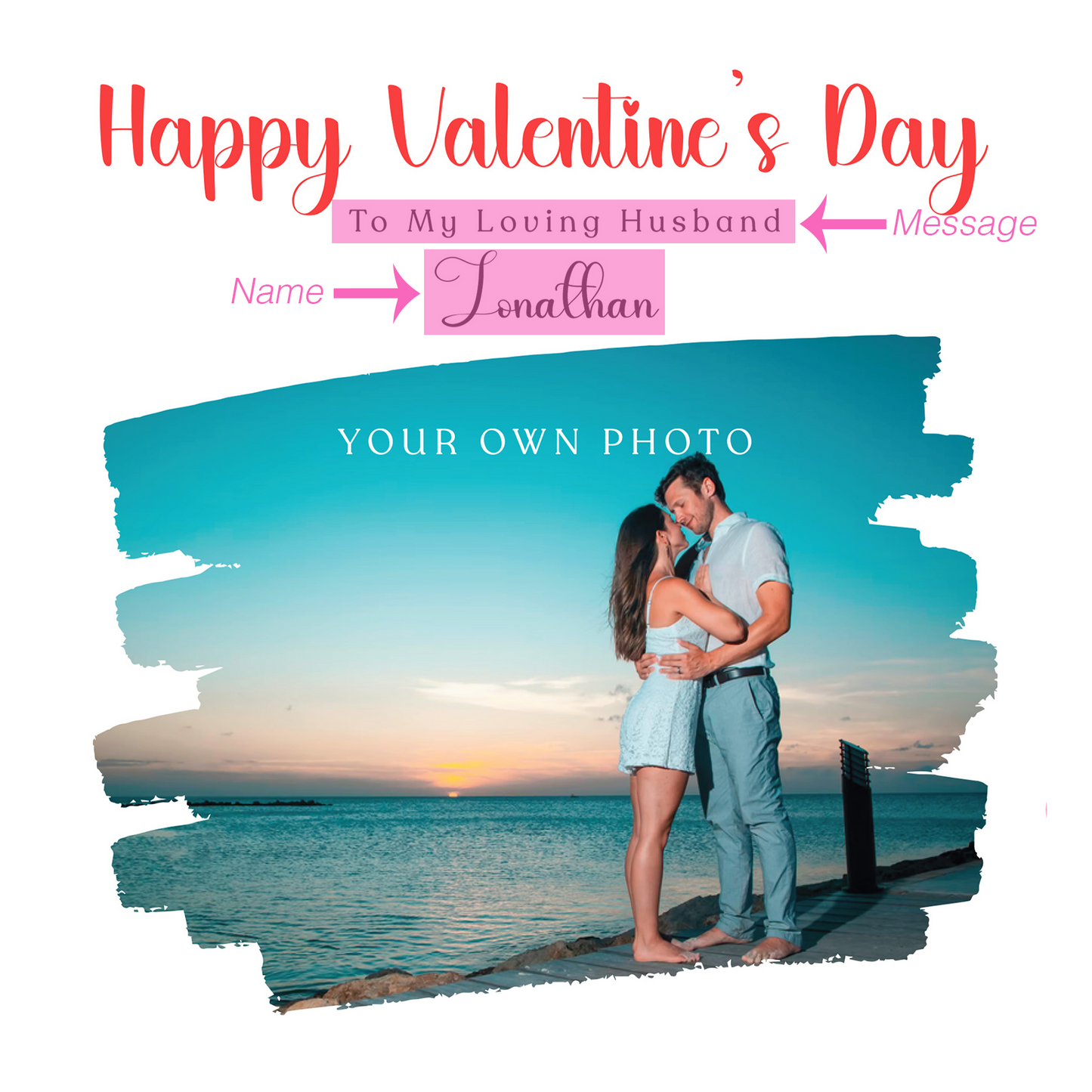 Personalised Photo Valentine’s Day Card for Loved Ones, Wife, Husband, Boyfriend, Girlfriend, Fiance, Fiancee – Custom Message, Photo & Name – Valentine Card for Him or Her - Red Envelope Included