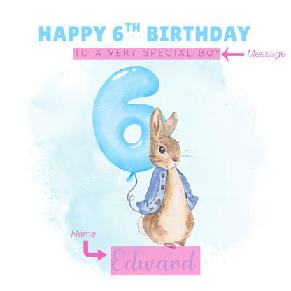 Personalised 6th Birthday Card for Boys – Cute Rabbit Design with Custom Name and Message, Age 6 Years Old Birthday Card for Kids, Children, Boy, Son, Grandson, Nephew– Blue Envelope Included