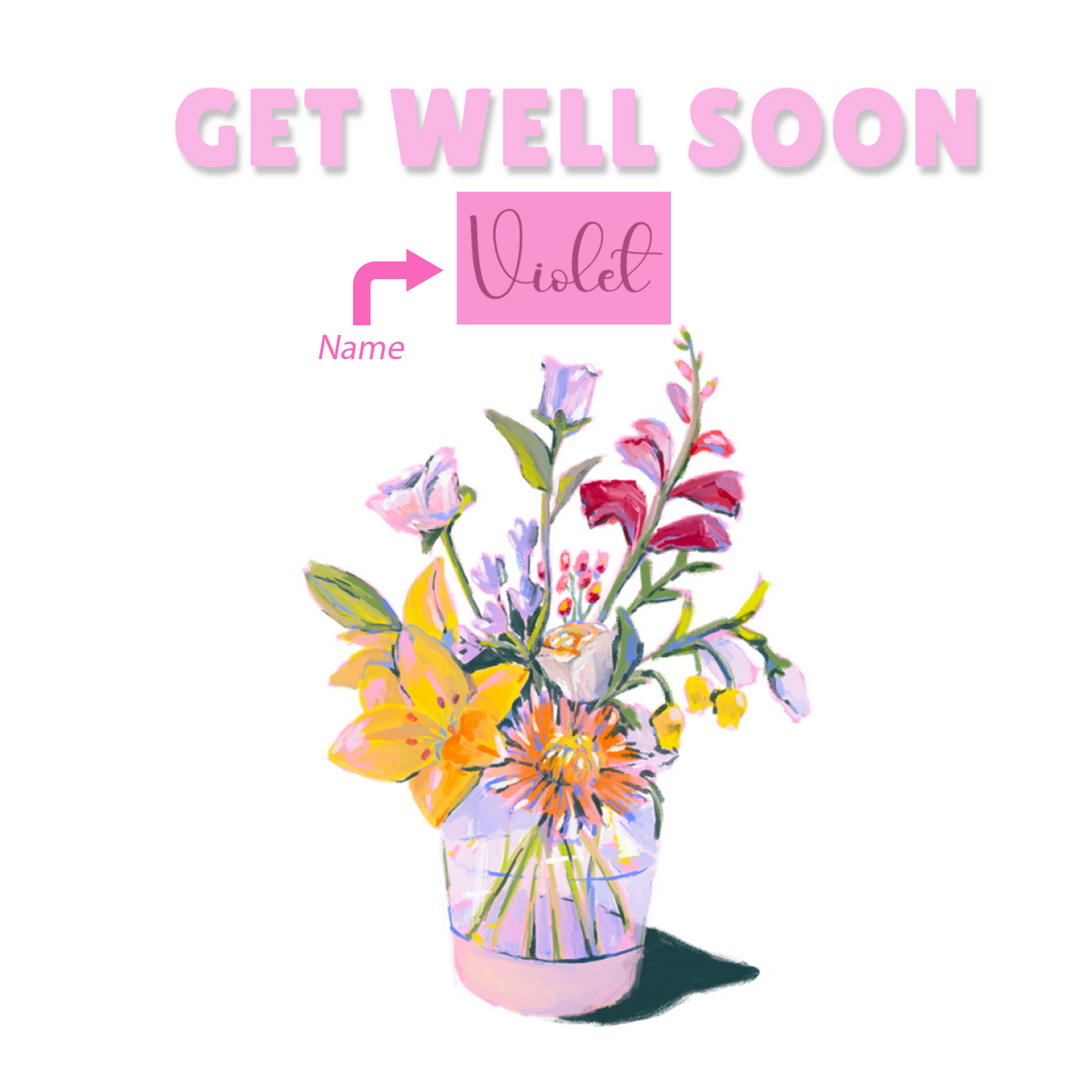 Cut Flowers in a Vase -Personalised Get Well Soon Folded Card, Thinking of You Card, Sympathy, Sorry for your Loss Folded Card