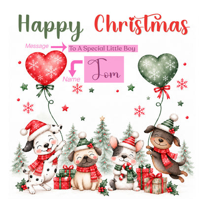 Personalised Christmas Card – Cute Christmas Puppy Dogs