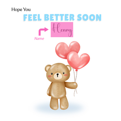 Teddy Bear -Personalised Hope You Feel Better Soon Folded Card, Get Well Card, Thinking of You Card, Sympathy Folded Card